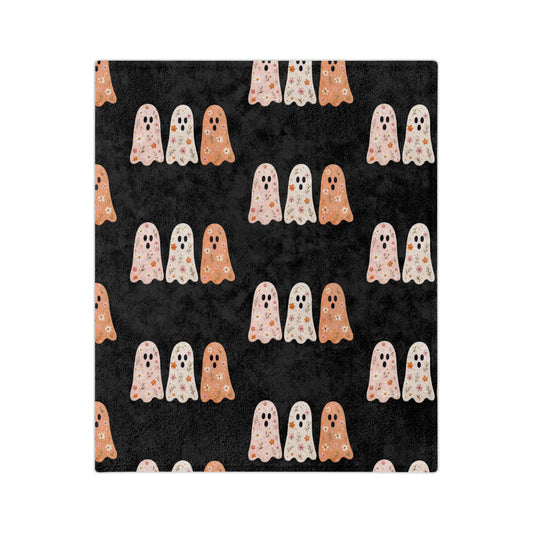 Halloween Ghosts Velveteen Microfiber Blanket — Cute Pastel Ghost Pattern on Black