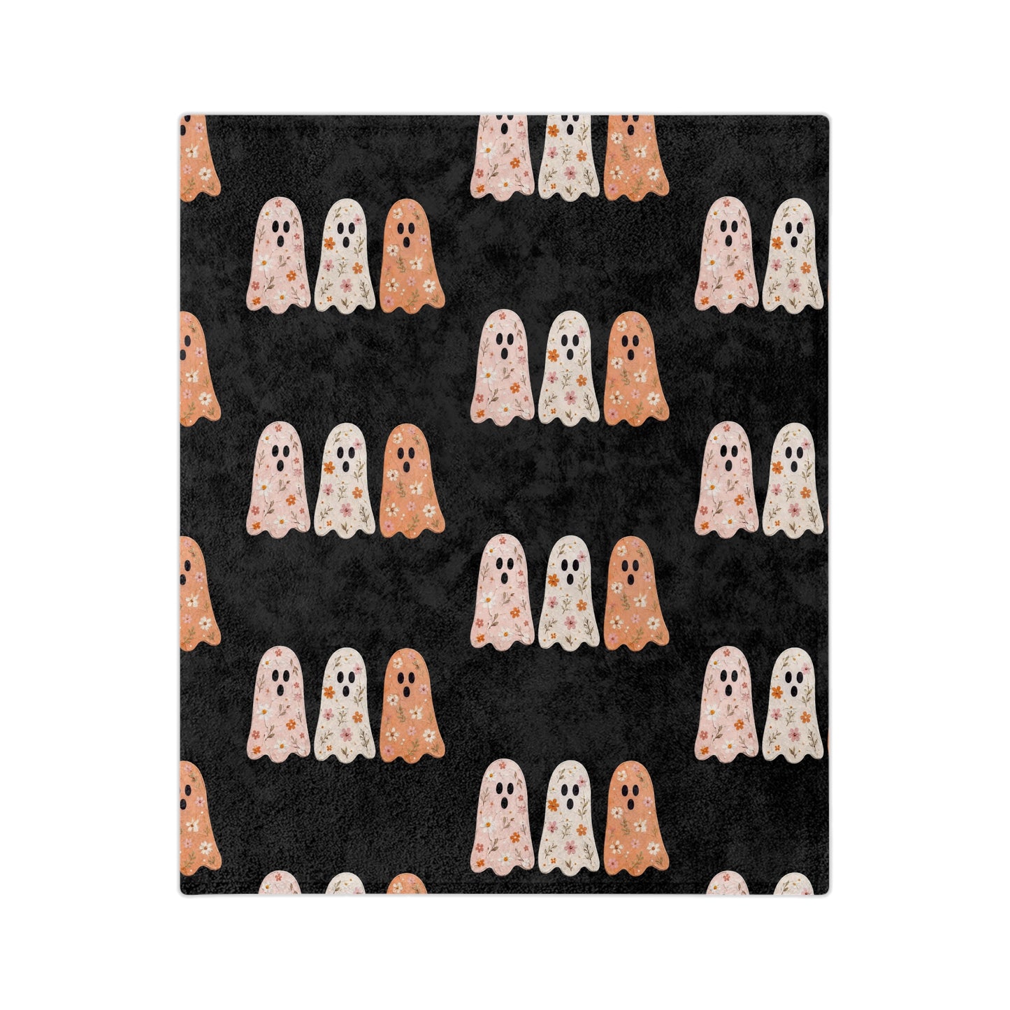 Halloween Ghosts Velveteen Microfiber Blanket — Cute Pastel Ghost Pattern on Black